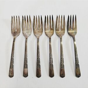 Vintage Oneida Tudor Plate Royal York/Oakleigh Silver Plate Salad Fork Set of 6